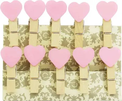 Produktbild von Oblique Unique 10 Mini Wäscheklammern Holz Miniklammern Deko Klammern - rosa Herzen