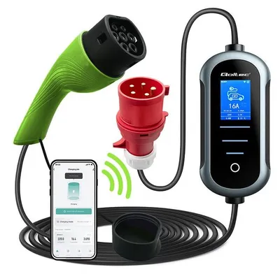 Produktbild von Qoltec Mobiles EV-Ladegerät Typ 2, 11 kW, 400 V, 16 A, WLAN, LCD, 5 m