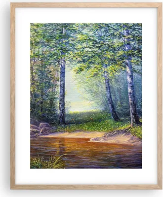 Produktbild von Gerahmtes Poster - Rahmen in heller Eiche - Wiese Wasser Baum - 40x50 cm - Wand Bild - Wanddeko - Wandbilder - Wandposter - Bilderrahmen - Bilder - Kunstdruck - Wandbild - P2NPA40x50-4063