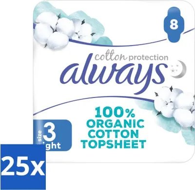 Produktbild von Always - Damenbinden - Nacht - Baumwollschutz - Mit Flügeln - 8 Damenbinden - Vorteilspack - 25 Stücke