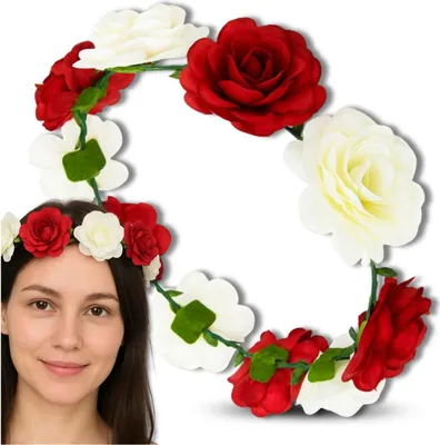 Produktbild von EDIBAZZAR | Haarkranz Weiß-Rot Blumen für Fans