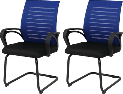 Immagine prodotto di Set di 2 sedie da conferenza HWC-K51, sedie per visitatori con struttura a slitta, tessuto (250 g/m²)  ~ blu, telaio nero