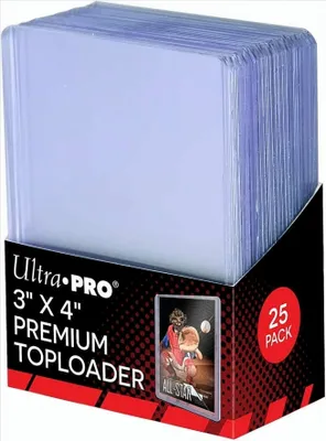 A box of Ultra Pro Premium Toploaders for trading cards.