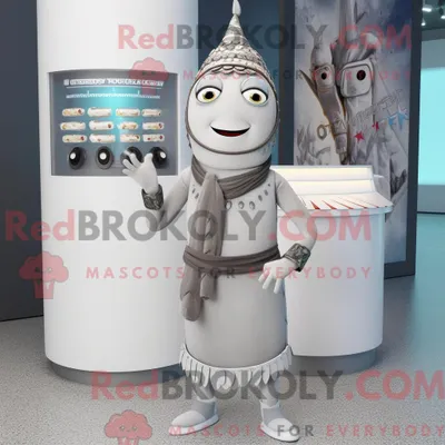 Image de Personnage mascotte REDBROKOLY d un Gyro Gris habillé d une Robe Fourreau et de Bracelets