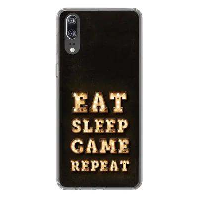 Produktbild von MuchoWow® Handyhülle Schutzhülle Hülle für Huawei P20 Spiele - Spiele - Zitate - Sprichwörter - Eat sleep game repeat Silikon Softcase Handy Hülle - Hardcover