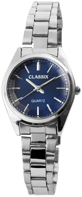 Produktbild von Edelstahl Damen Armbanduhr silberfarben blau ohne Ziffern Classix 1800104-004 Analog