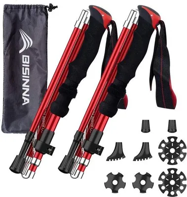 Produktbild von Famanu Wanderstöcke Trekkingstöcke Nordic Walkingstöcke - 95-110 cm / 115-135 cm Faltbar Verstellbar Leichtgewicht Aluminium in Blau und Schwarz