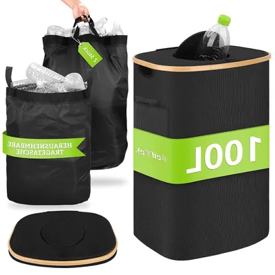 Immagine prodotto di Contenitore per bottiglie con deposito cauzionale - Contenitore di stoccaggio - Raccolta di bottiglie - Con coperchio - 100 litri - Nero
