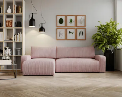 Produktbild von Kaiser Möbel Ecksofa mit schlaffunktion und bettkasten, Couch L form, Schlaffunktion ARAGON Dicker Cord Rosa Ottomane Links