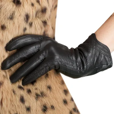 Immagine prodotto di Guanti da donna in pelle, modello invernale, con tecnologia touchscreen, in vera pelle di agnello, eleganti, caldi, color nero, taglia M