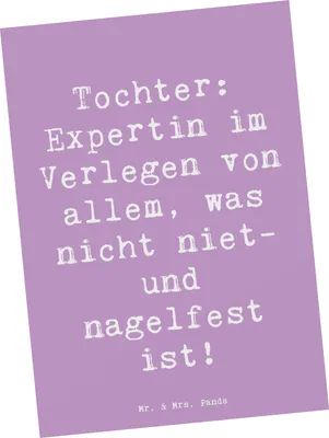 Produktbild von Mr. & Mrs. Panda Postkarte Spruch Tochter Expertin - Lavendeltraum - Geschenk, Ansichtskarte, Liebe, Familie, Ansichtskarten, Freude, Grußkarte, Jubiläen, Humor, Chaos