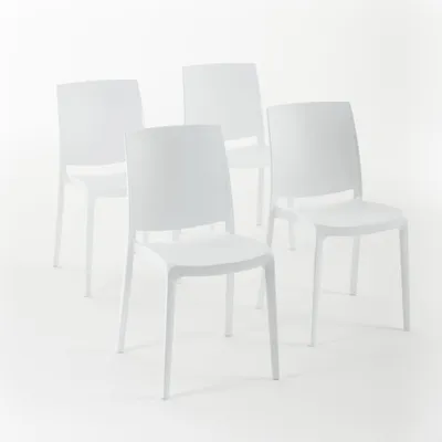 Produktbild von 4er-Set stapelbare Stühle aus Polypropylen mit Glasfasern für Außenbereich und Garten, Bar und Restaurant, Küche modernes Design - CARMEN - Weiß
