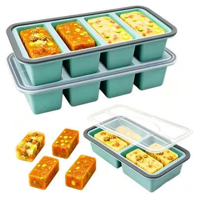 3er-Set Silikon-Gefrierbehälter mit Deckel, grün, 1000 ml