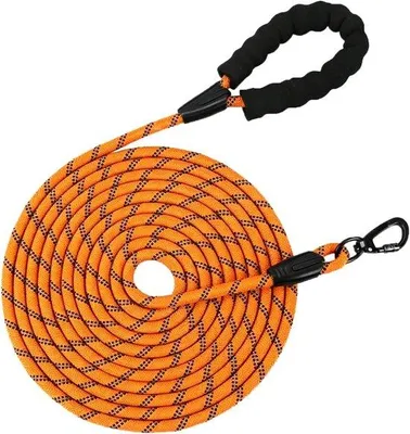 Produktbild von 5 Meter lange Hundeleine mit gepolstertem Griff, reißfest und wasserdicht aus Nylon – Orange – Für kleine und große Hunde – Ideal für Training und Spaziergänge