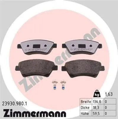 Produktbild von ZIMMERMANN Bremsbeläge Satz Vorne Bremsklötze für RENAULT KANGOO (KC0/1) 23930.980.1