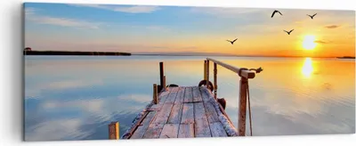 Produktbild von Bild auf Leinwand - Leinwandbild - See Natur Brücke Vögel - 140x50cm - Wand Bild - Wanddeko - Leinwanddruck - Bilder - Kunstdruck - Wanddekoration - Leinwand bilder - Wandkunst - AB140x50-2402