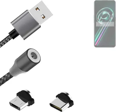 Produktbild von K-S-Trade Hochwertiges Magnet-Lade-kabel Sync-Kabel Daten-Kabel für Realme 9 Pro Plus mit USB-Typ-C-Anschluss und Micro-USB-Anschluss 2A bis zu