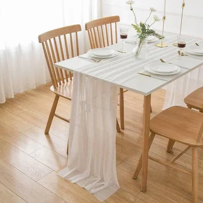 Immagine prodotto di Tovaglia da tavolo da damigella d'onore in chiffon bianco, 300 x 75 cm, lavabile