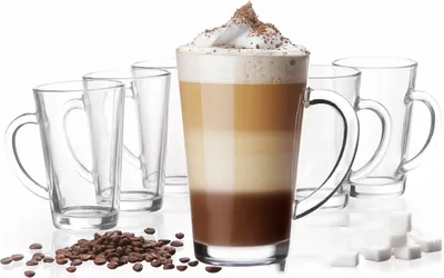 Produktbild von PLATINUX Latte Macchiato Gläser mit Griff aus Glas Set (6-Teilig) 270ml (max. 350ml) Teegläser Coffee Kaffeegläser