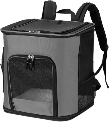 Image de Sac à dos pour animaux de compagnie - Sac de transport pour chats et chiens - Transport sûr - Fenêtres en mesh respirant - Jusqu'à 12 kg - Gris foncé
