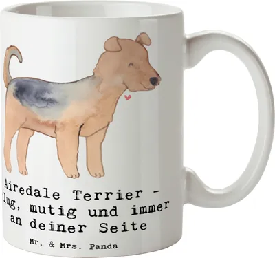 Produktbild von Mr. & Mrs. Panda Kaffeetasse Airedale Terrier - Weiß - Geschenk, Hunderassen Eigenschaften, Tasse, Teetasse, Hunderasse, Vielfalt, Becher, Pott, Familienhund, Jagdhund