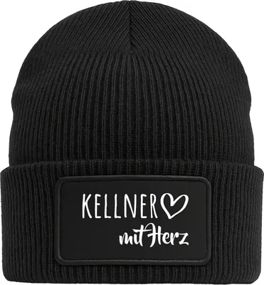 Produktbild von Huuraa Beanie Kellner mit Herz Black doppellagige Polyacryl Mütze mit Patch Geschenkidee