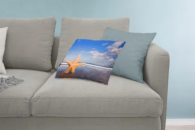 Produktbild von MuchoWow® Zierkissen Sofakissen Wohnzimmer Dekokissen 60x40 cm Seestern - Orange - Sand - Kopfkissen - Polster mit Foto