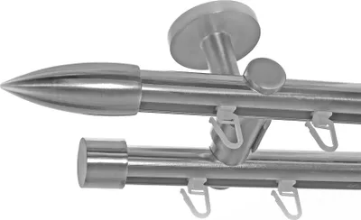 Produktbild von Innenlauf Gardinenstange Edelstahl Look, Durchmesser 20mm, Deckenträger D40, 2-läufig, Länge 360, Endkappe E82