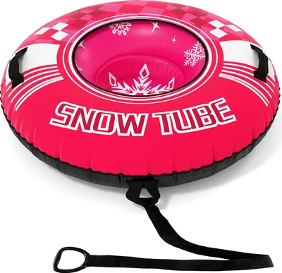Productafbeelding van COSTWAY Opblaasbare sneeuwband met sleepkoord, 107 cm sneeuwtube, opblaasbare slee met handgrepen, slee-band voor kinderen en volwassenen, roze