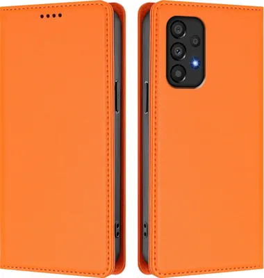 Produktbild von Handyhülle für Samsung Galaxy A33 5G, Kunstleder Klapphülle Stoßfeste Magnetische Hülle mit Ständer Orange