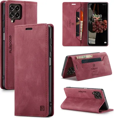 Produktbild von Samsung Galaxy M53 Brieftasche Hülle, Retro Kunstledertasche Stand Schutzhülle für Samsung Galaxy M53 Rot