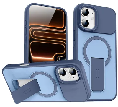 Produktbild von Magnet Ständer Hülle für iPhone 12, Kompatibel mit MagSafe, Matt Rückseite Stoßfeste Handyhülle Blau
