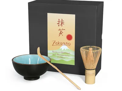 Produktbild von Matcha Set / Matchaset / Matcha Schale 250ml himmelblau mit Besen/Löffel in Geschenkbox