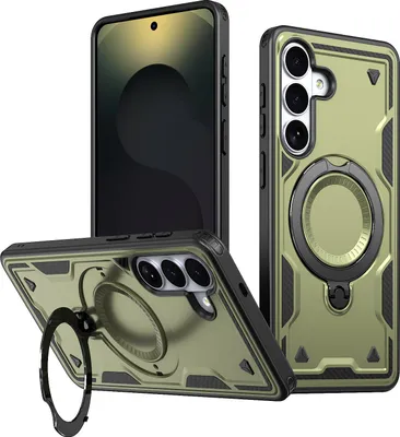 Immagine prodotto di Custodia a doppio strato per Samsung Galaxy S26+, custodia protettiva magnetica con anello e supporto Verde