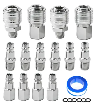 Imagen del producto de Juego de 14 acoplamientos para aire comprimido, rosca de 1/4" BSP