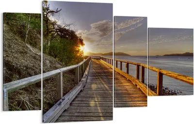 Produktbild von Bild auf Leinwand - Leinwandbild - Fußgängerbrücke Himmel Wasser - 120x70cm - Wand Bild - Wanddeko - Leinwanddruck - Bilder - Kunstdruck - Wanddekoration - Leinwand bilder - Wandkunst - DL120x70-0125