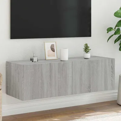 Image de Meuble TV mural avec lampes LED Gris Sonoma 100x35x31 cm