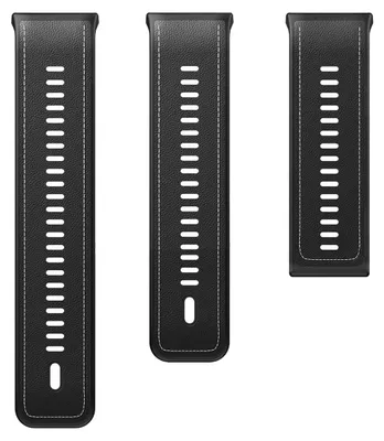 Three black watch straps are laid out on a white background.