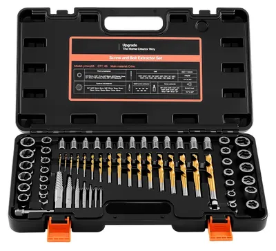 Produktbild von Schraubenausdreher & Linksausdreher Set - 65-teilig - Mit Bohrern & Adaptern - Cr‑Mo‑Stahl - Für Schrauben, Bolzen & Muttern - Im stabilen Aufbewahrungskoffer - Schwarz