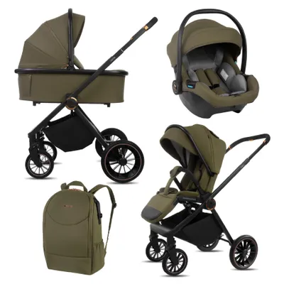 Obrázek produktu pro Babylux® Kočárek 3v1 Set Castor, Skládací, Sada Lehkých Kombinovaných Kočárků Včetně Vaničky Na Koupání, Sportovní Sedačky, Autosedačky I-Size A Dalšího Příslušenství, 4 Polohy Sklonu, 0–22 kg