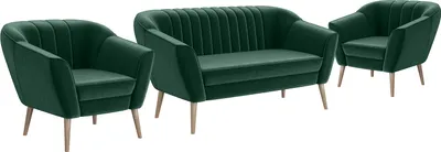 Produktbild von MEBLINI Mini Sofa Set 2-1-1 für Wohnzimmer - Mini Lounge für vier Personen - Küchensofa - Sofa Klein - Sitzgarnitur - Polstergarnitur - Sofagarnituren - KAIA - 2+1+1 - Grün Samt
