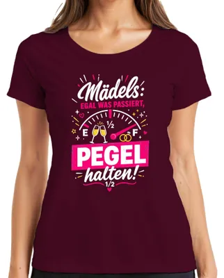 Obrázok produktu pre Mädels Egal Was Passiert Pegel Halten JGA Junggesellinnenabschied Dámske tričko, bordové, veľkosť M