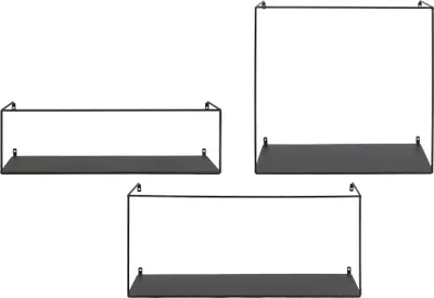 Produktbild von Wandregal >Ulmo< (3er-Set) in Schwarz, Stahl - 16x50x5 - 18x40x25 - 20x55x40 (B/H/T)