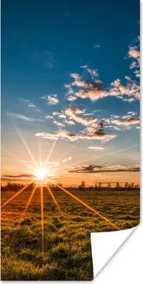 Produktbild von MuchoWow® Poster Sonnenuntergang - Natur - Wolken - Gras 60x120 cm - Wandschmuck