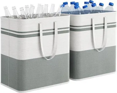 Image de Paniers à linge pliables - Lot de 2 - 60L - Poignées prolongées - Gris et blanc - Pour chambre, salle de bain, buanderie