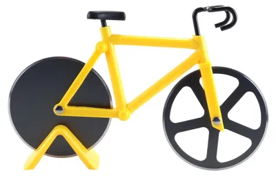 Fahrrad-Pizzaschneider, Edelstahl, Doppelschneider, gelb