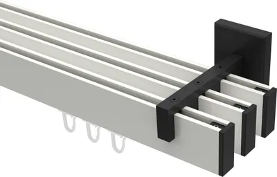 Produktbild von Interdeco Innenlaufstange / Gardinenstange mit Innenlauf Weiß / Schwarz, Typ Smartline Paxo (Kappe), 14x35 mm 3-läufig, 140 cm