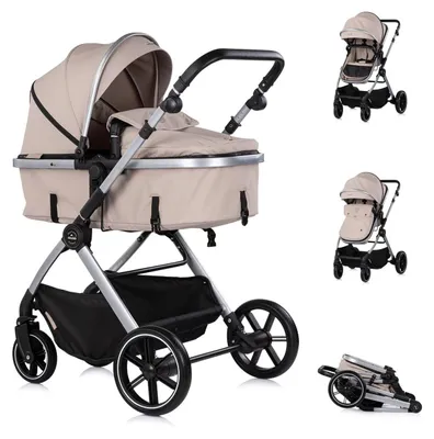 Produktbild von Chipolino Kombikinderwagen Pearl 2 in 1 umbaubar Rucksack Fußsack Korb Federung hellbraun