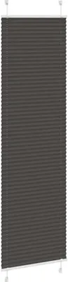 A dark gray pleated blind is shown against a white background.
