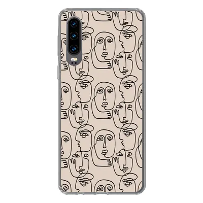 Produktbild von MuchoWow® Handyhülle Schutzhülle Hülle für Huawei P30 Muster - Kopf - Strichzeichnung Silikon Softcase Handy Hülle - Kartenbesitzer